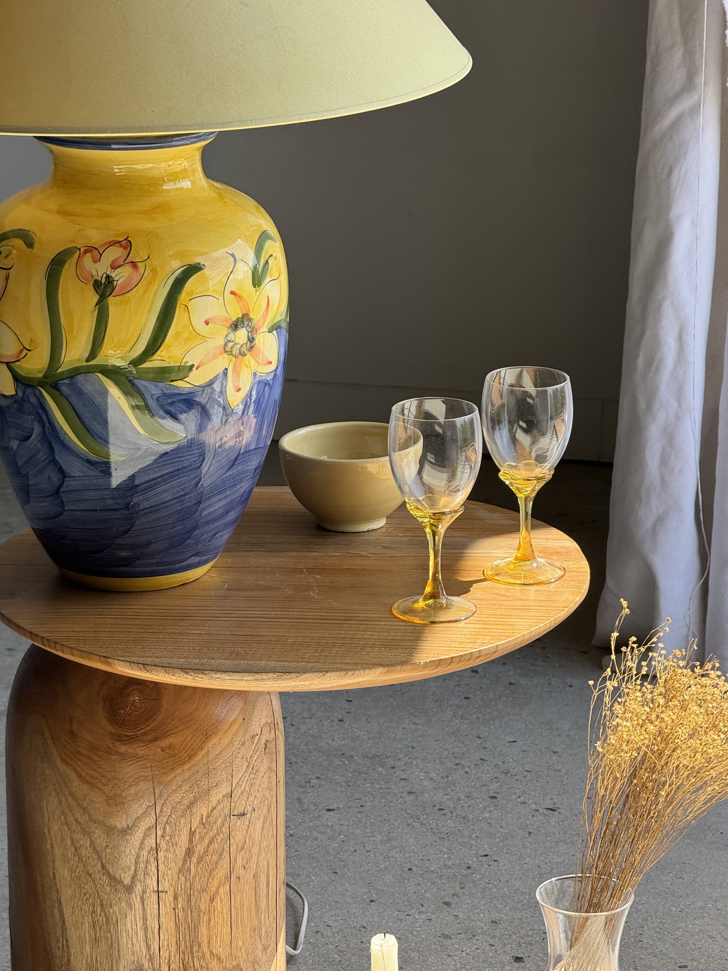 Large blue and yellow lamp with floral patterns H60