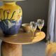 Large blue and yellow lamp with floral patterns H60