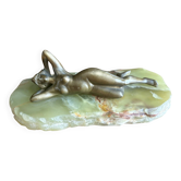 Art Deco female sculpture in bronze with onyx base.