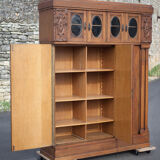 Bookcase carved wood 3 old doors, bookcase window beveled
