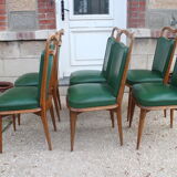 Series 6 chairs imitation green leather 1950