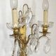 Pair of French Double Brass & Glass Wall Lights Adorned With Crystals