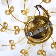 3-light gold metal and brass ceiling, white glass flowers and foliage 1970