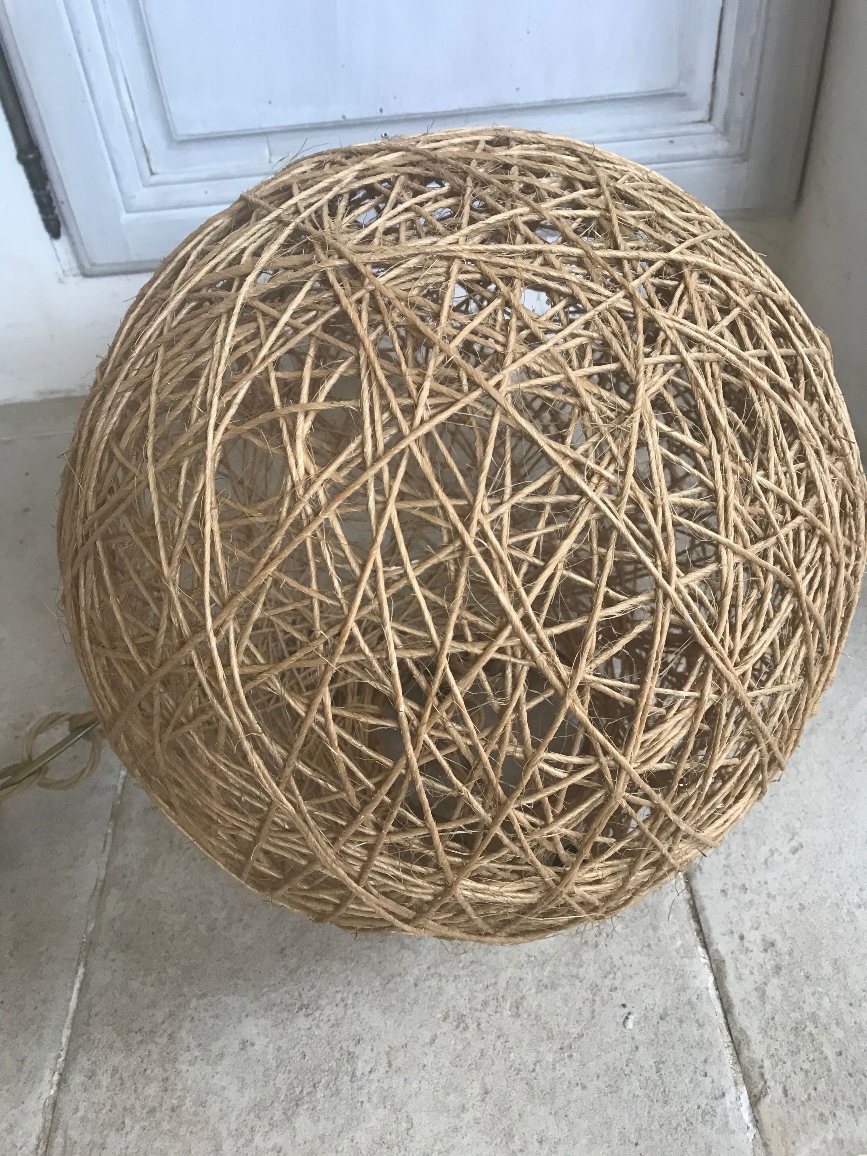 Vintage ball suspension rope and rattan