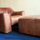 De Sede model DS44 patinated buffalo leather lounge chair and ottoman, 1970s
