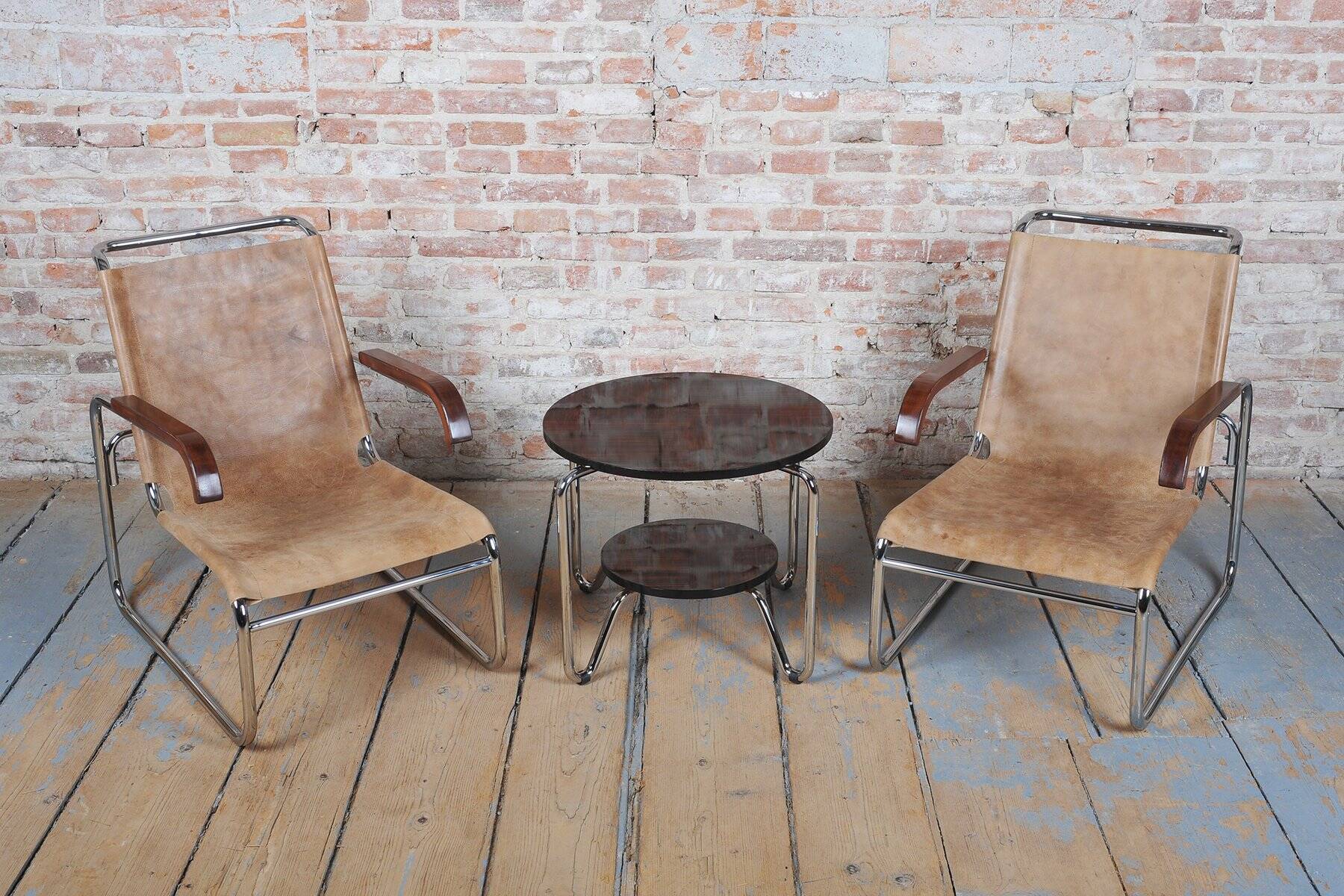 Czech Bauhaus Chrome Armchairs attributed to M. Breuer for Thonet, 1920s, Set of 2