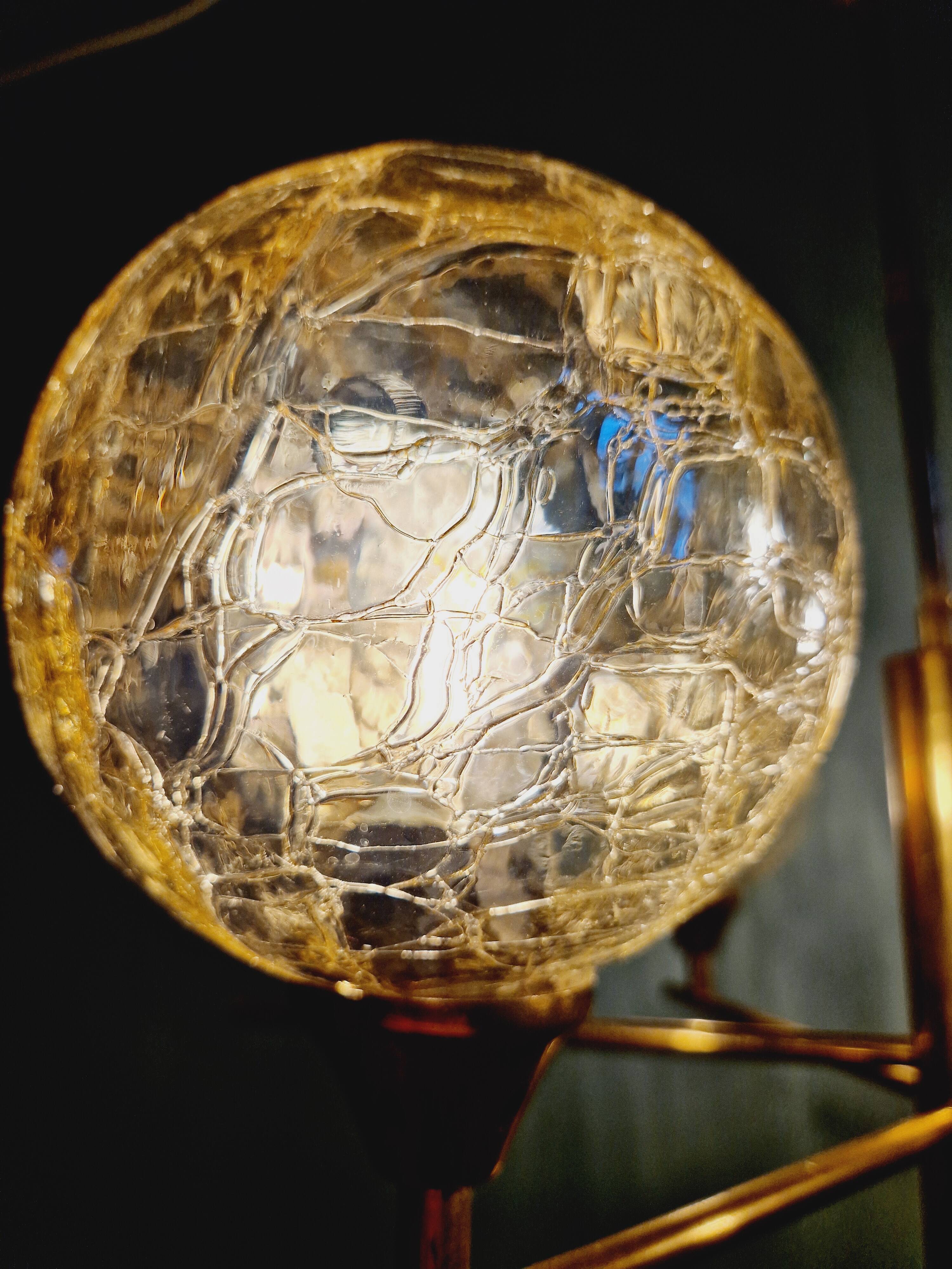Brass chandelier with amber cracked glass globes, 1950s-60s