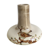 Vintage vase faience sparrow bird signed arnaldo italian ceramic