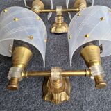 Pair of plastic and brass wall lights from the 60s/70s