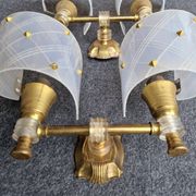 Pair of plastic and brass wall lights from the 60s/70s.