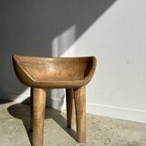 Quadripod chair with round seat and small back in natural monoxyl mango wood