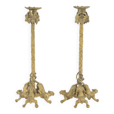 Paire de bougeoirs en bronze doré d'époque Napoléon III