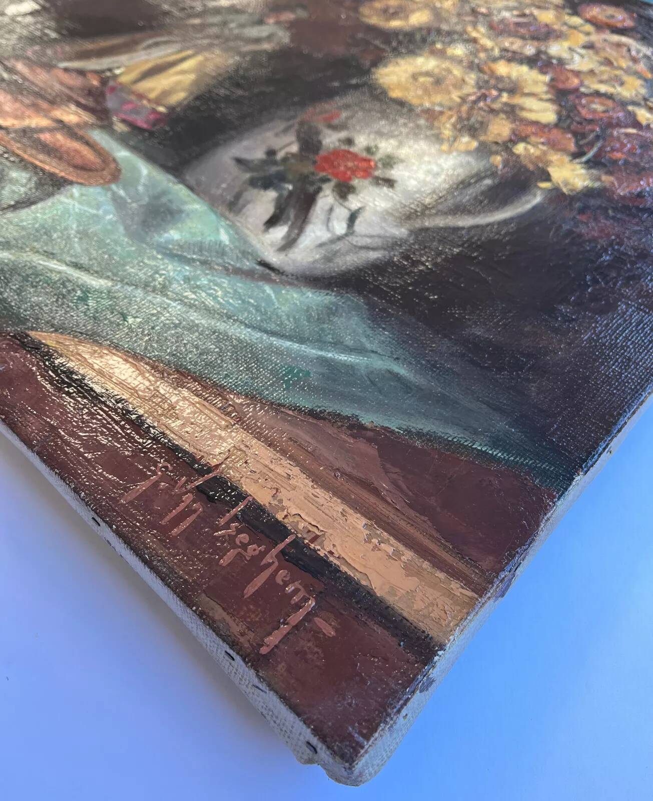 HST painting "Still life with flowers and doll" Guy VAN ISEGHEM (1905-?)