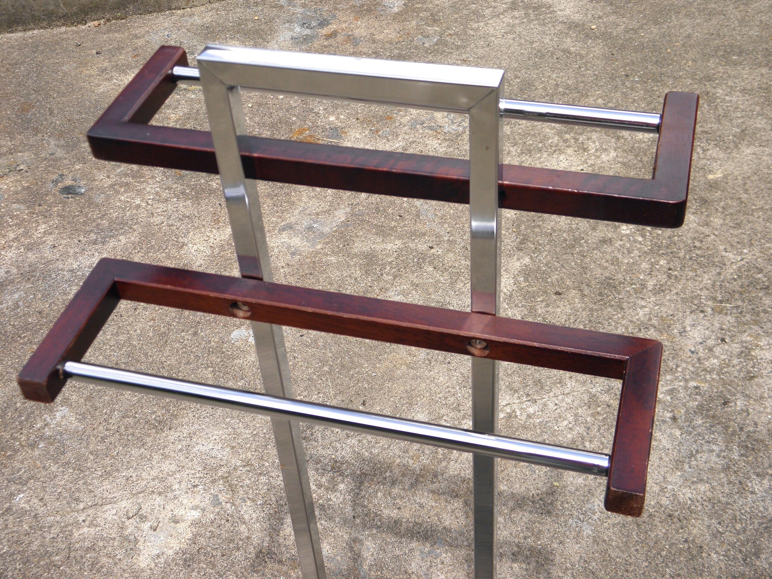 chrome and wood towel rack