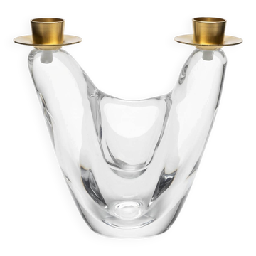 Chandelier moderniste en cristal et laiton, Cristallerie Schneider, 1960