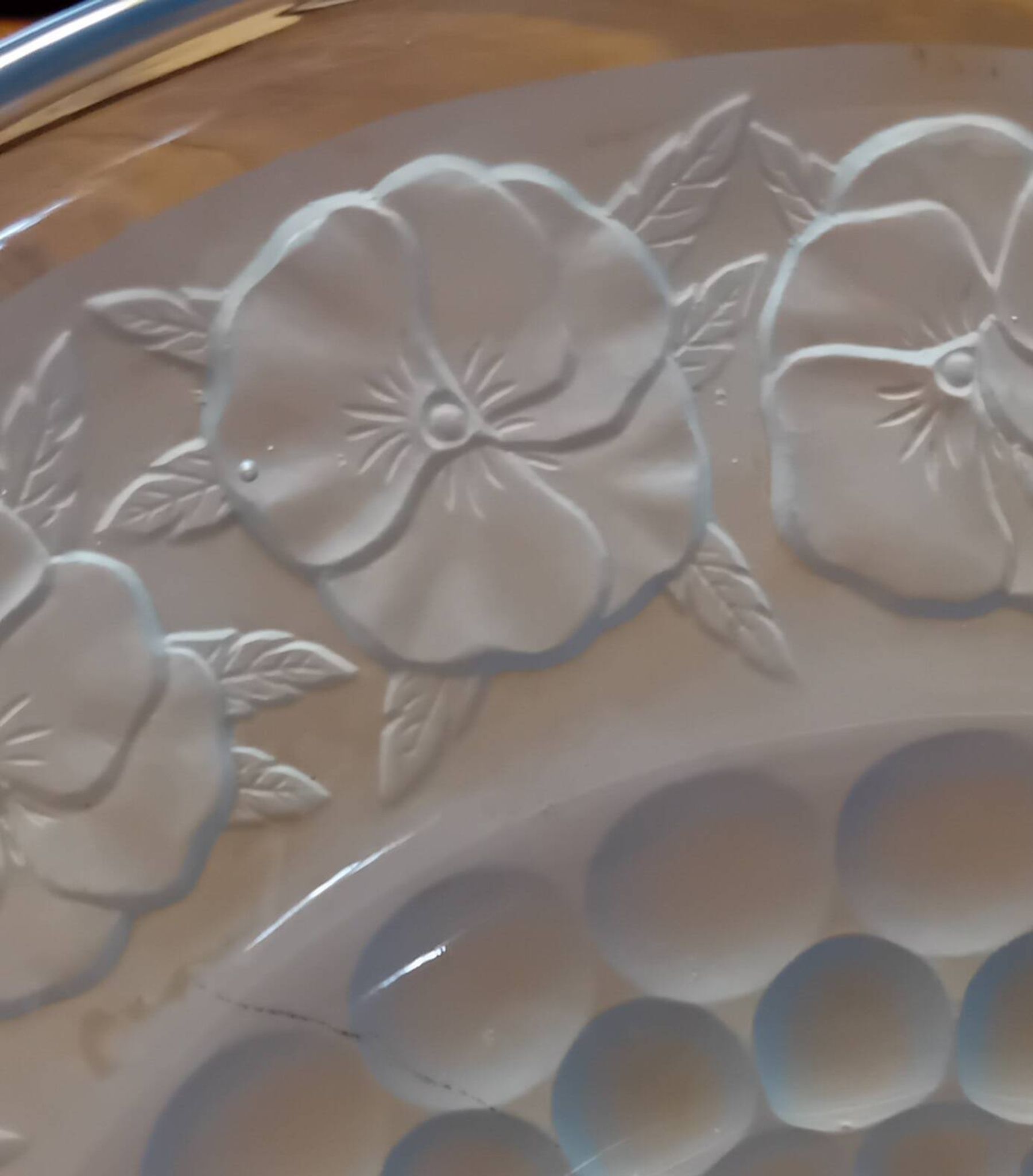 Art Deco blue glass centrepiece bowl with pansy decoration - 30 cm