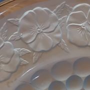 Art Deco blue glass centrepiece bowl with pansy decoration - 30 cm