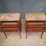 Pair of transitional bedside tables in veneered wood