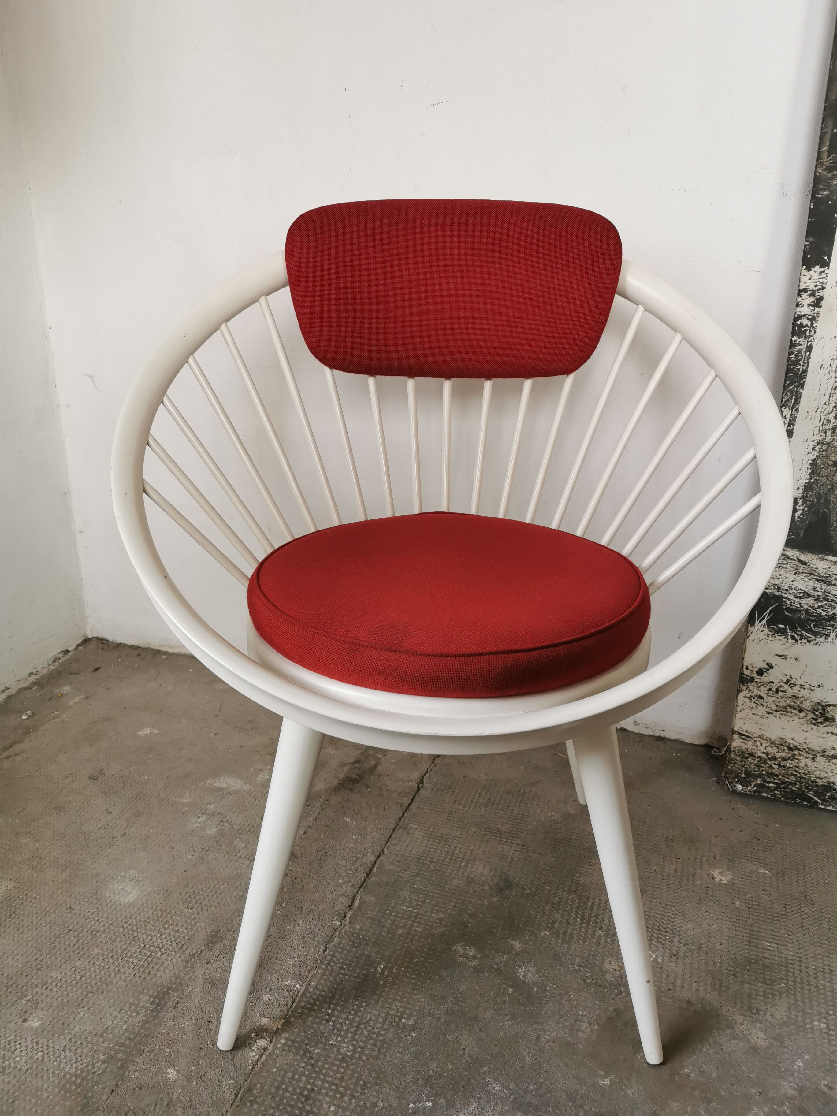 Swedish armchair circle Yngve Ekström, white and red
