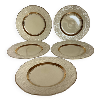 Five small England Florentine plates