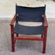 Fauteuil safari en bois massif acajou et tissu noir