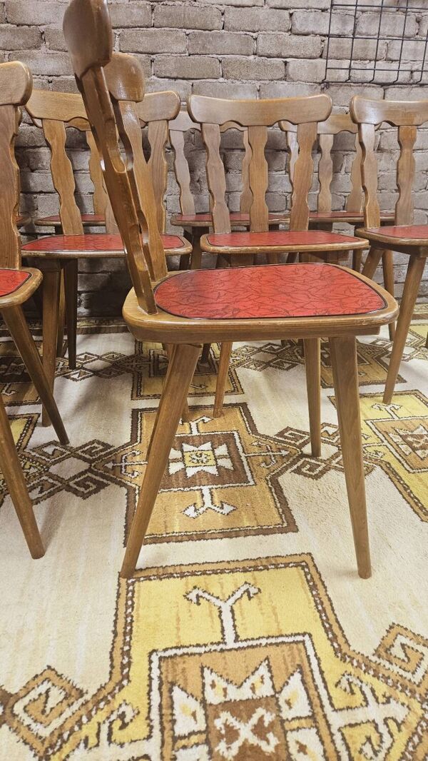 Lot de 12 chaises bistrot skaï rouge 1960 vintage
