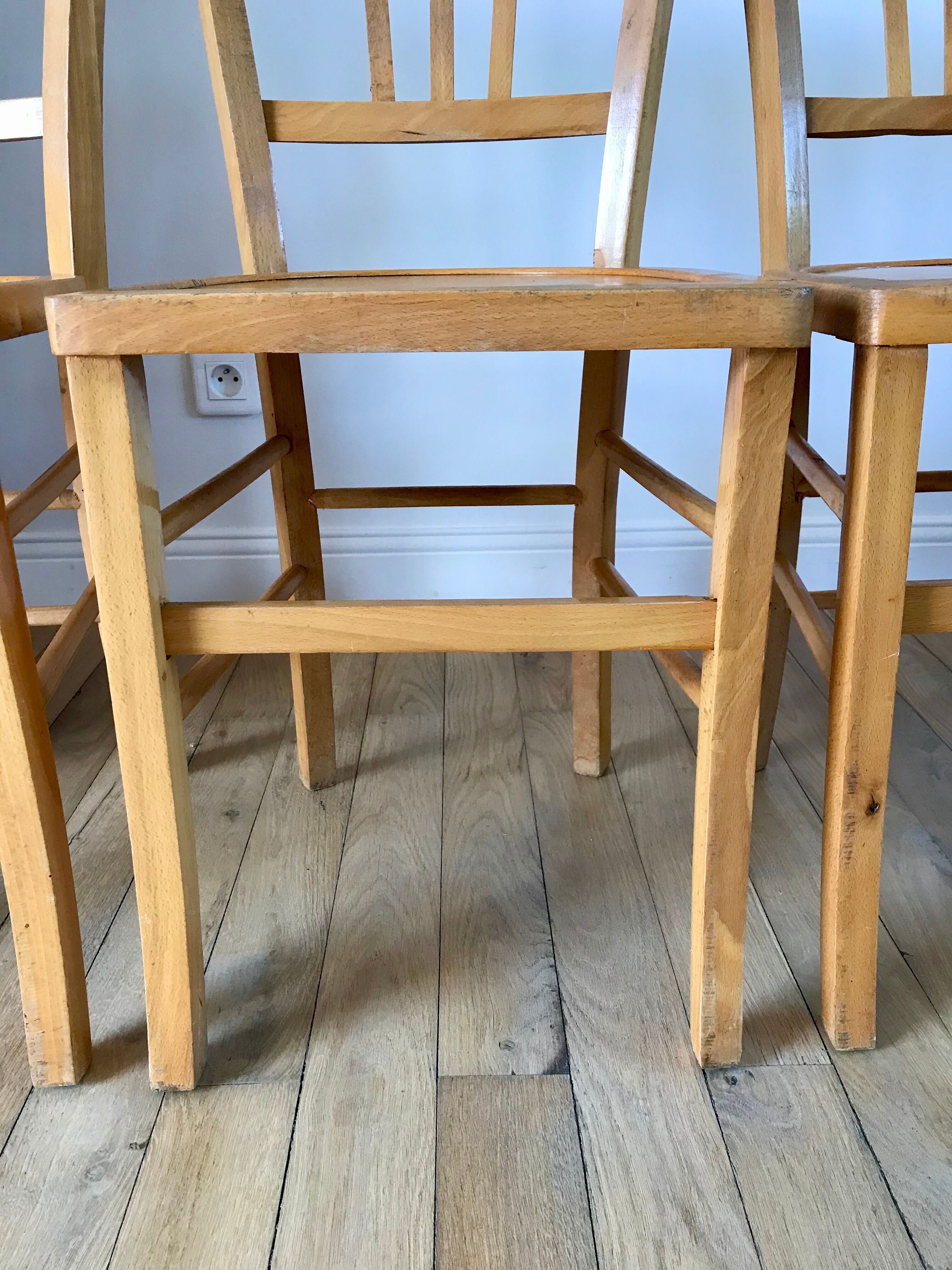 Set of 5 Luterma light blond wood bistro chairs from the 50s
