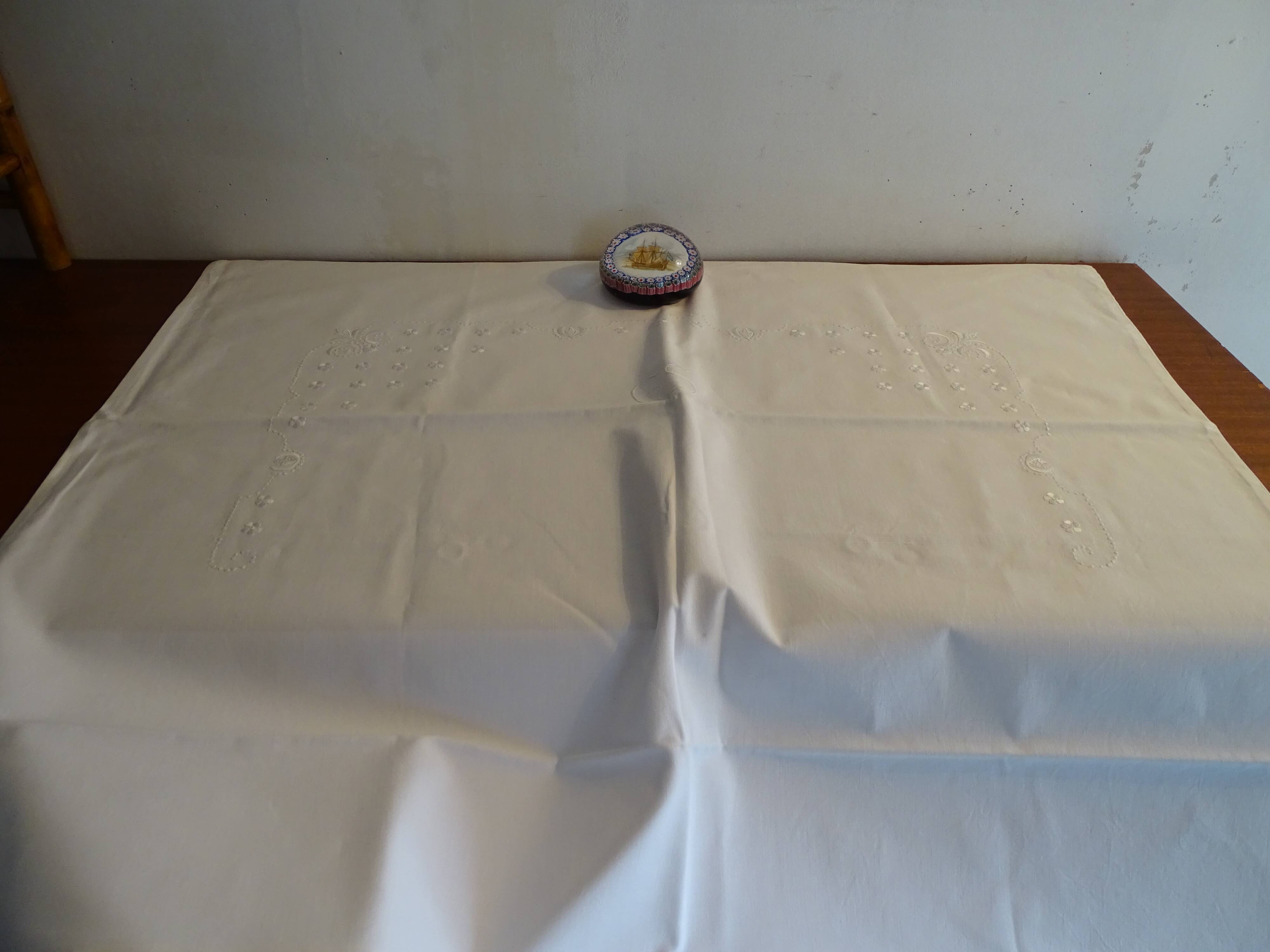 2 antique pillowcases embroidered with monograms GS cotton 78 cm x 75 cm