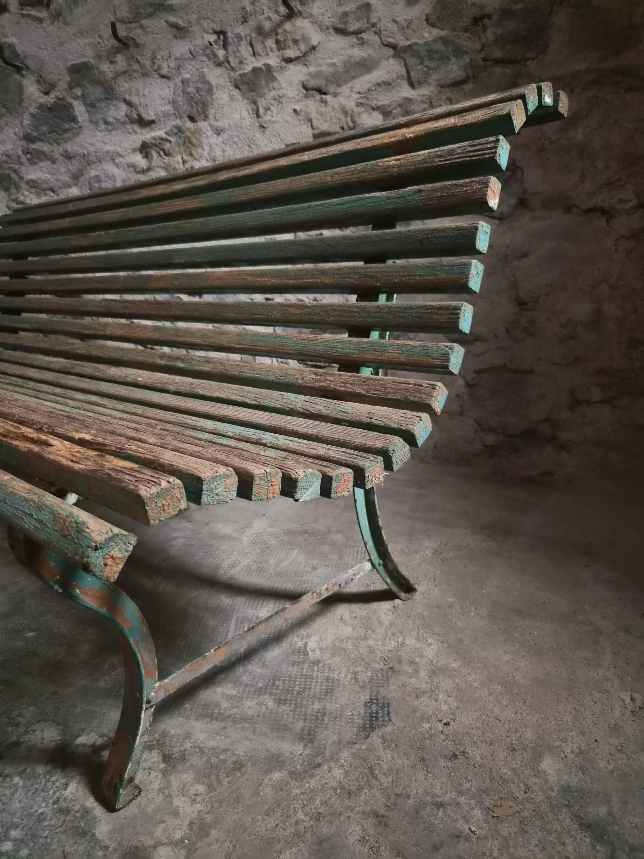 French garden bench in wood and iron, 1950s