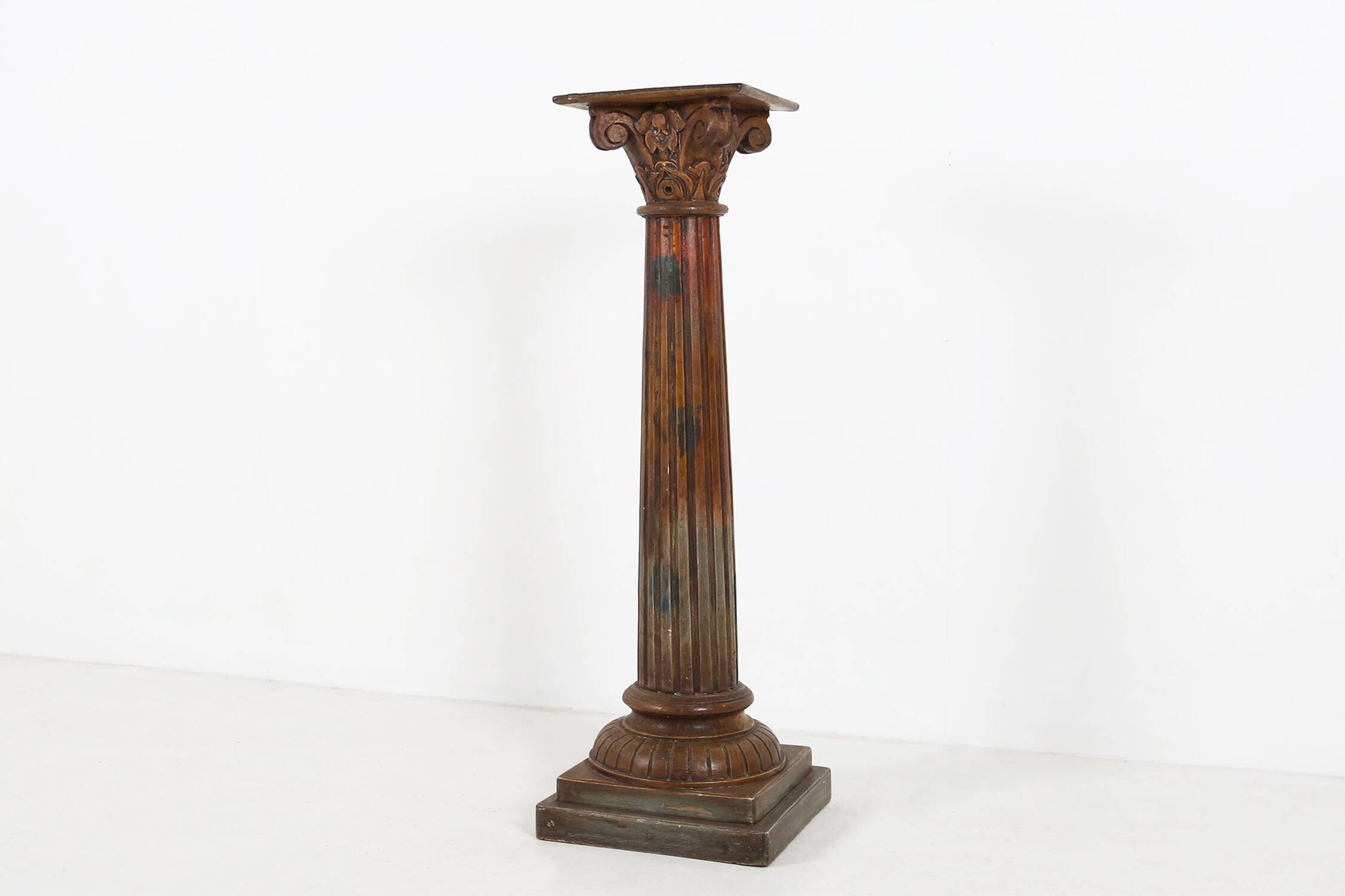 Antique carved wood Corinthian Column or pedestal, France ca. 1890