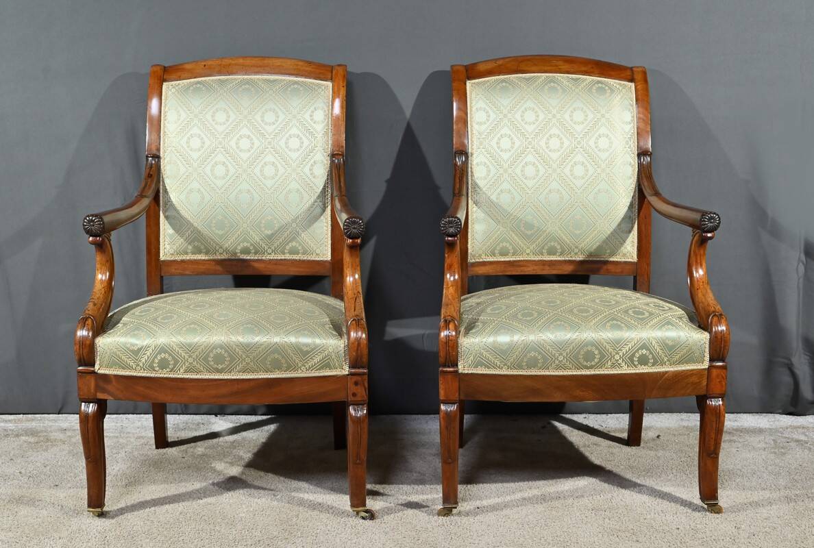 Paire de Fauteuils à Crosses en Acajou, époque Restauration – Début XIXe