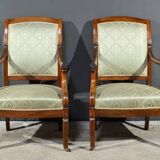 Paire de Fauteuils à Crosses en Acajou, époque Restauration – Début XIXe