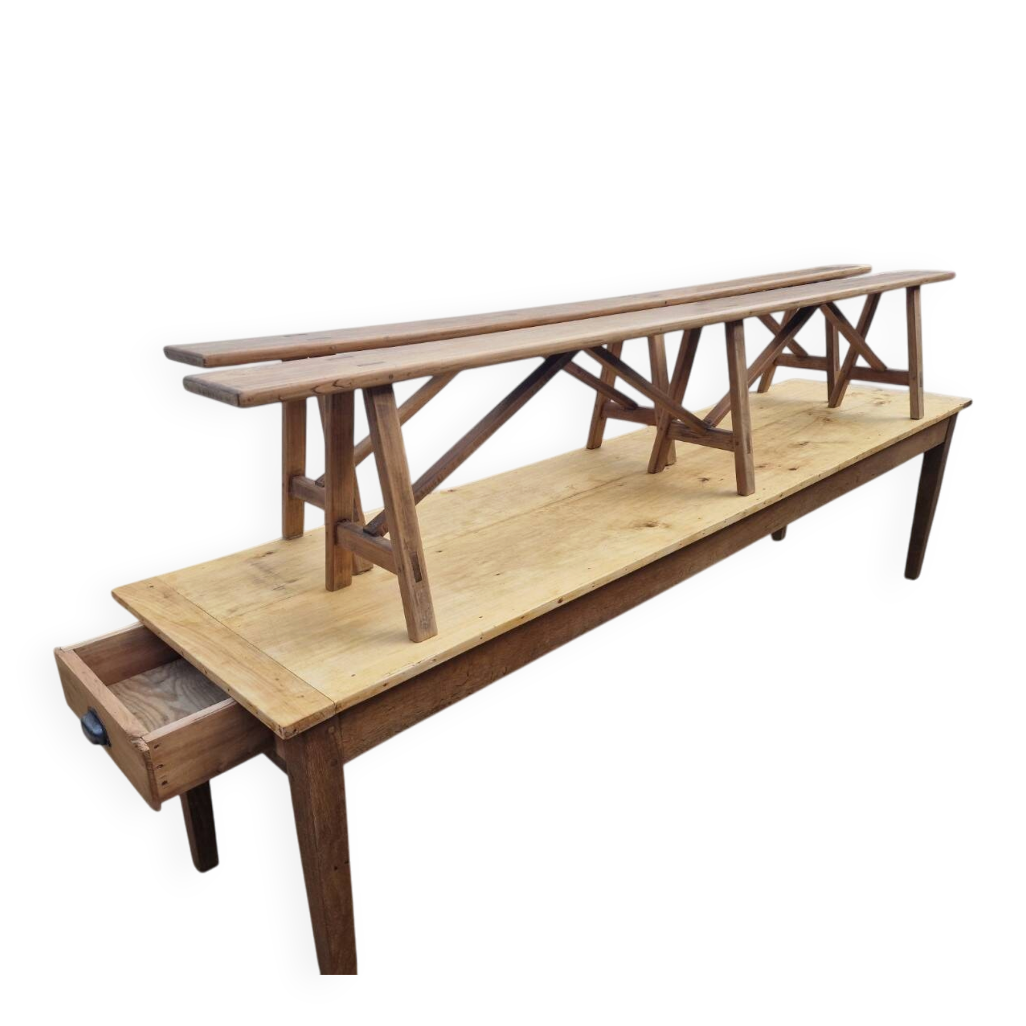 Large farmhouse table + two benches