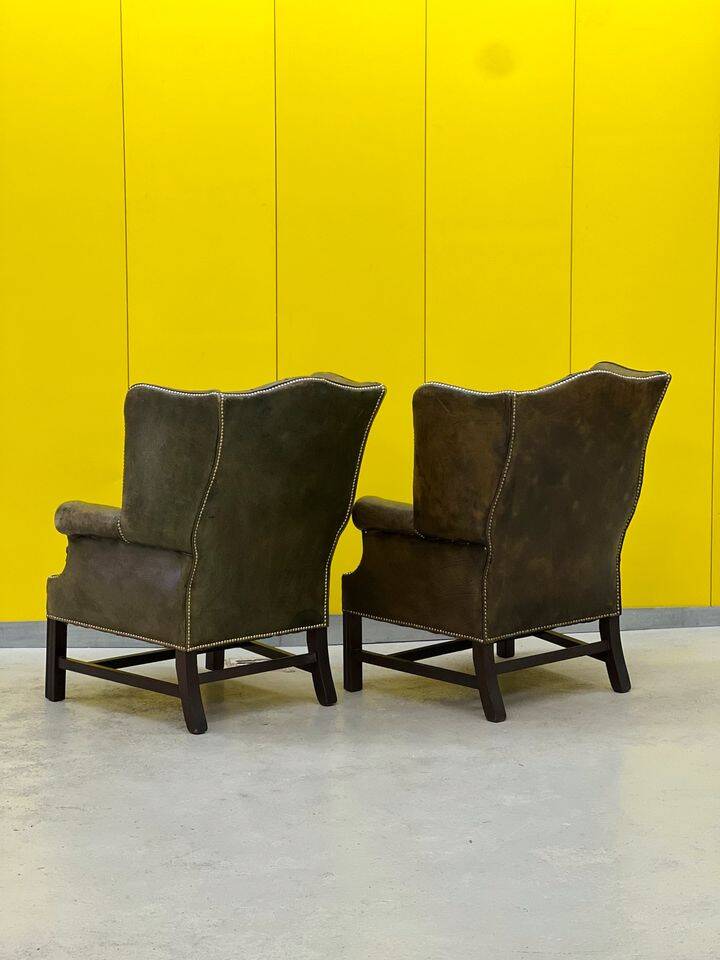 Vintage leather chesterfield wingback armchair-(price is for one Chair)