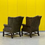 Vintage leather chesterfield wingback armchair-(price is for one Chair)
