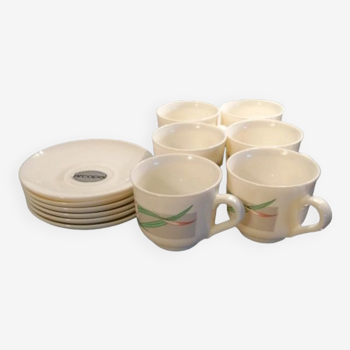 Service 6 cups arcopal signed Palluy