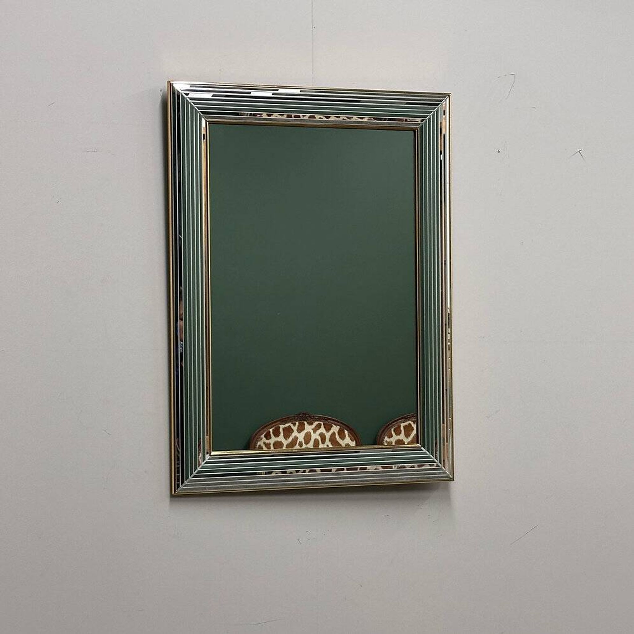 DeKnudt 1980s “Disco” mirror with layered bevelled frame & gilt trim