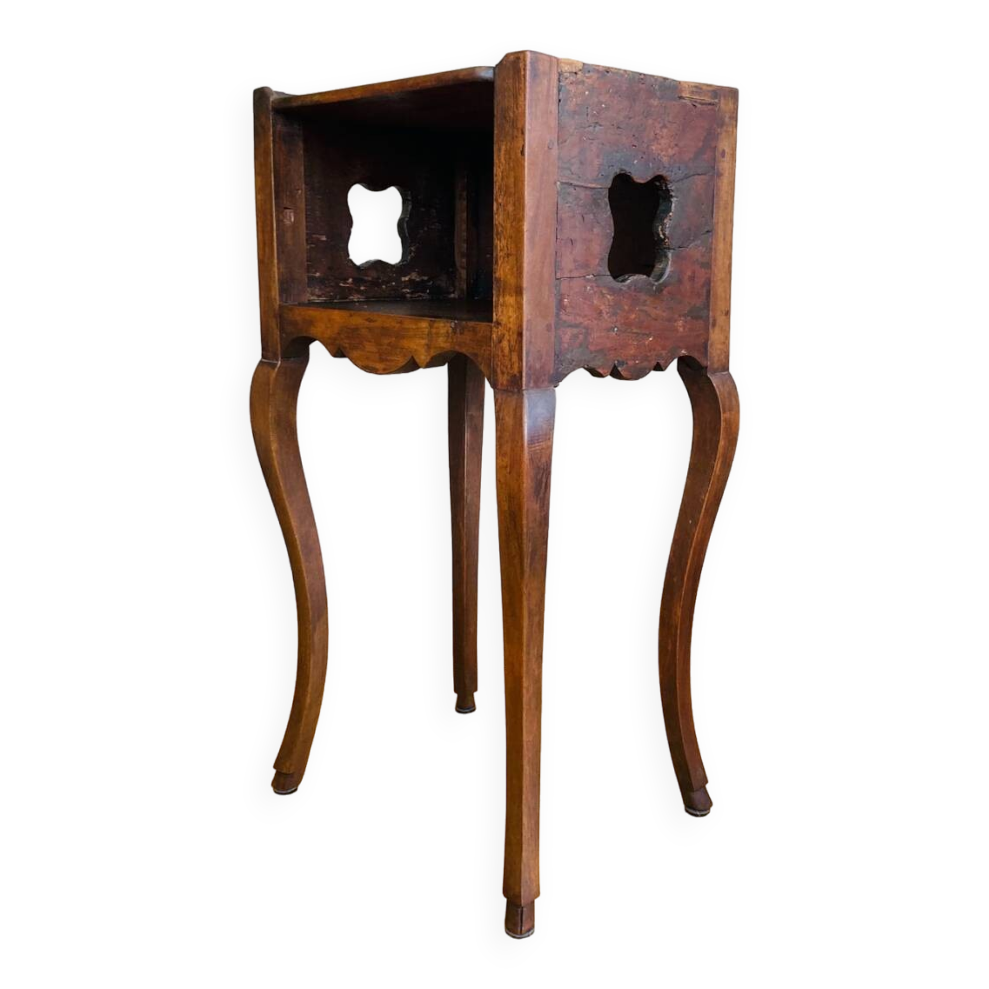 Louis XV bedside table or snack table, 18th century, quadrilobed side openings