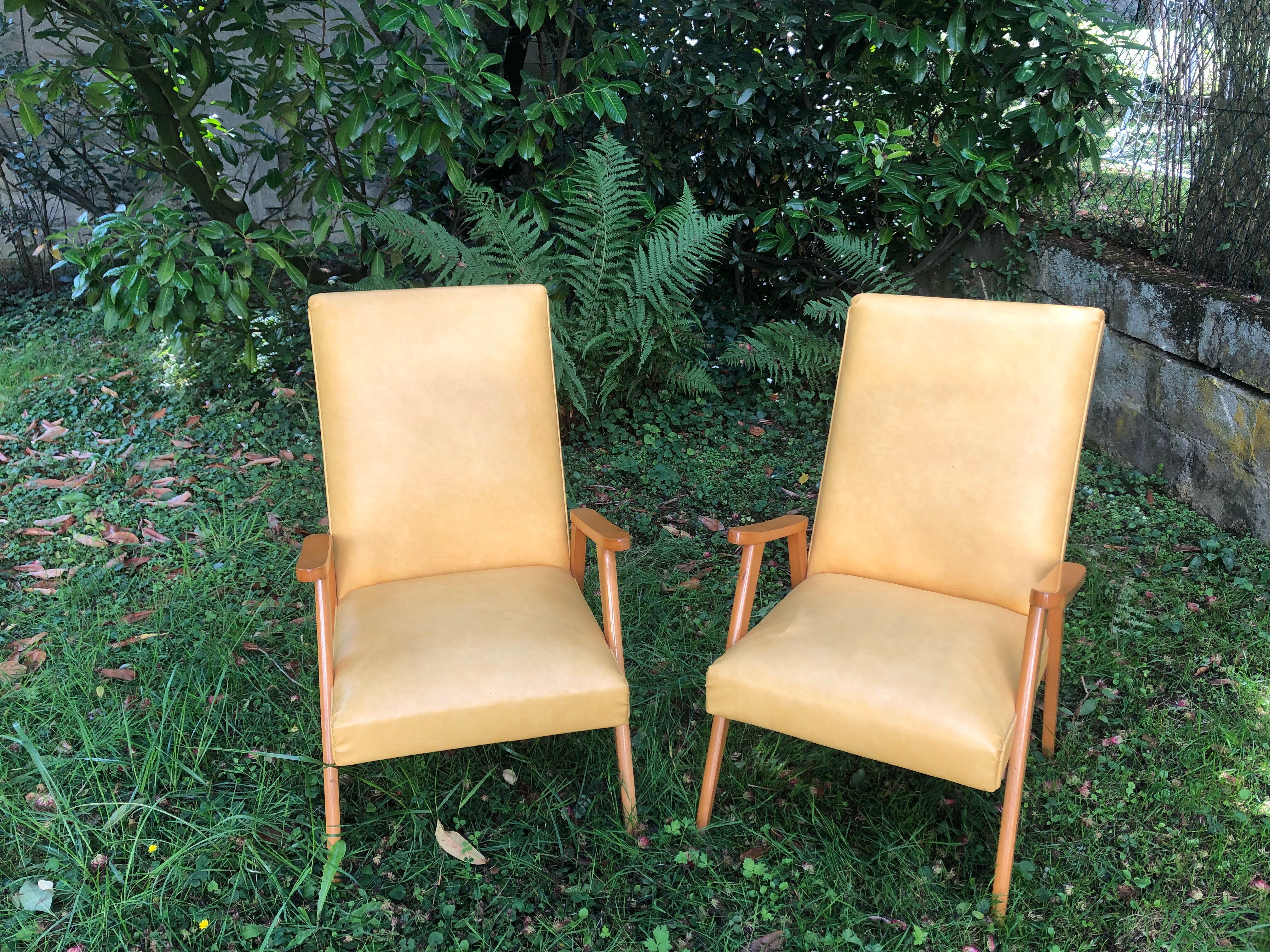 Vintage 60s yellow Scandinavian armchairs