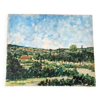 tableau / huile sur toile paysage campagne ancien XXème