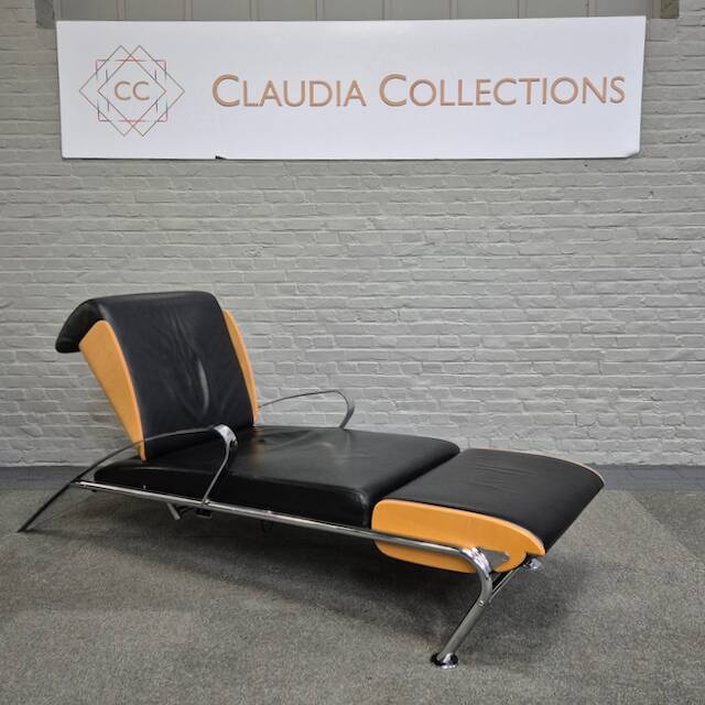 Black leather lounge chair futuro 3 by massimo iosa ghini for moroso - italy 1980's