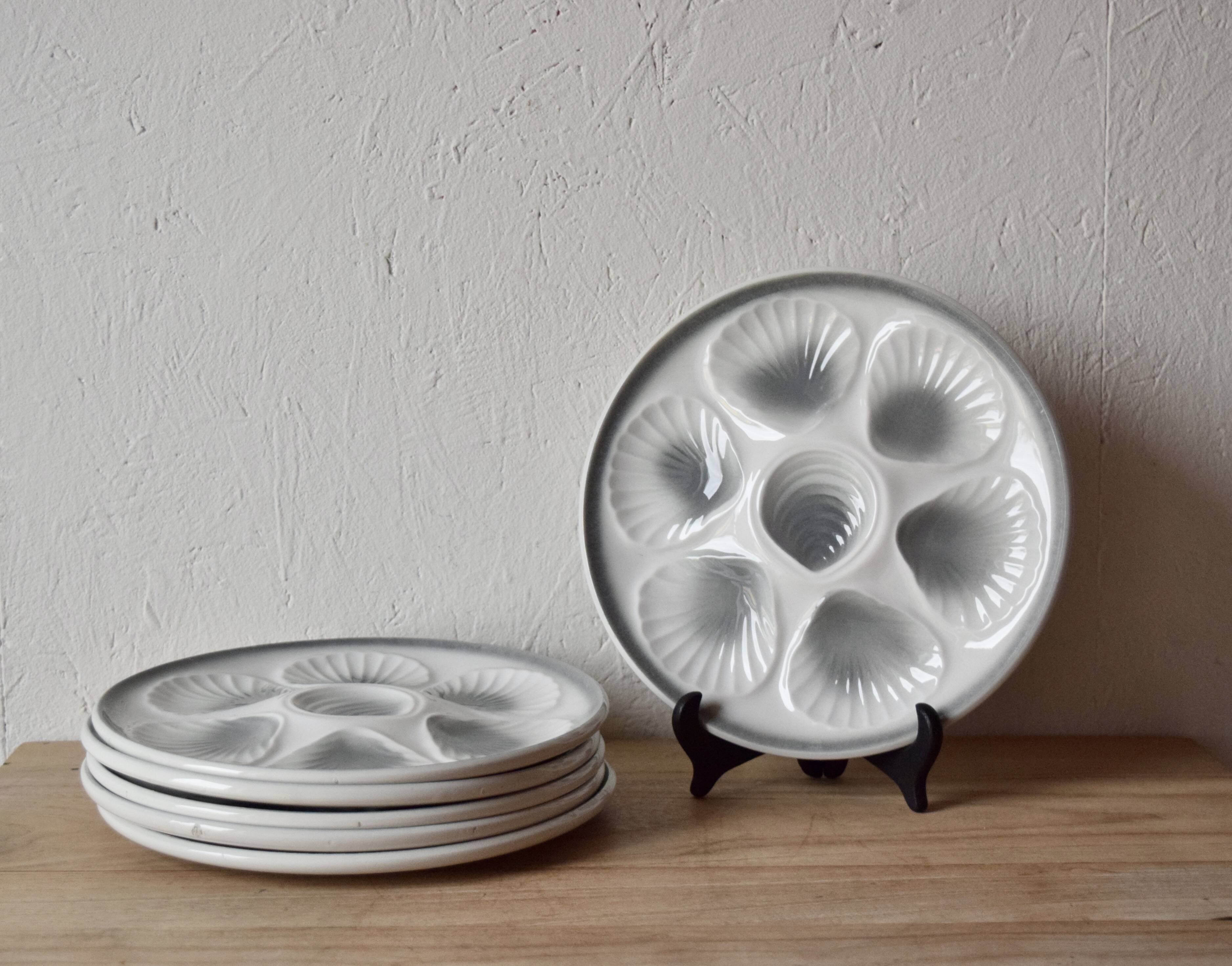 Set of 6 vintage oyster plates Moulin-des-Loups - Orchies - Grand Feu decor