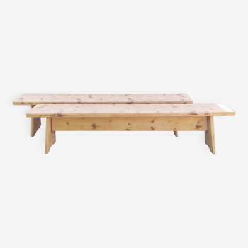 Pair of solid wood farm benches 2 M