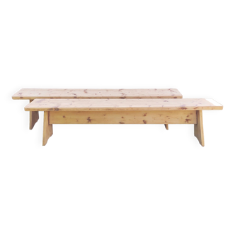 Paire de bancs de ferme bois massif 2 M