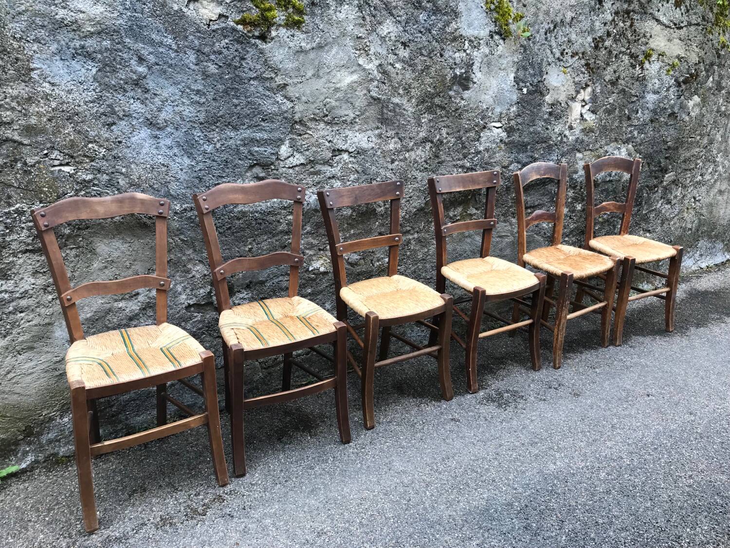 Set of 6 straw bistro chairs