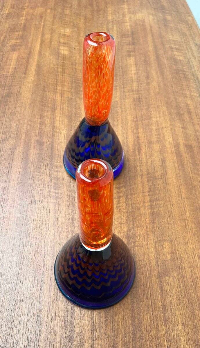 Vintage art glass candle holders, set of 2