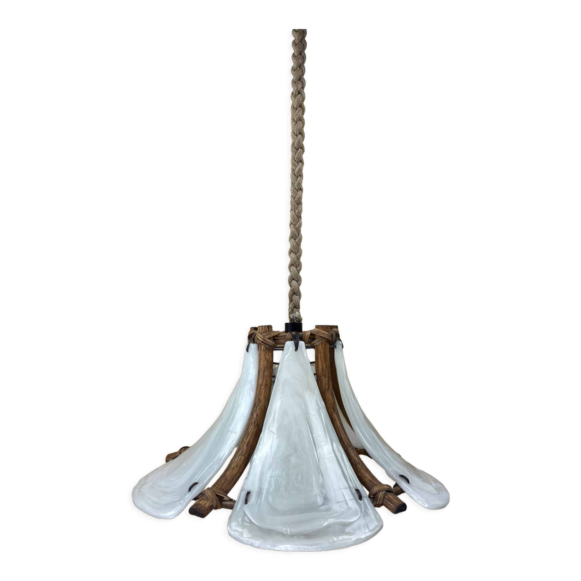Bamboo acrylic and opaline hanging pendant, 1970,  58cm