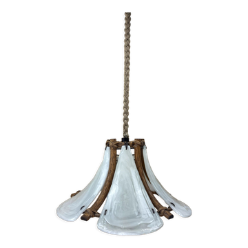 Bamboo acrylic and opaline hanging pendant, 1970,  58cm