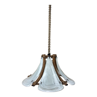 Bamboo acrylic and opaline hanging pendant, 1970,  58cm