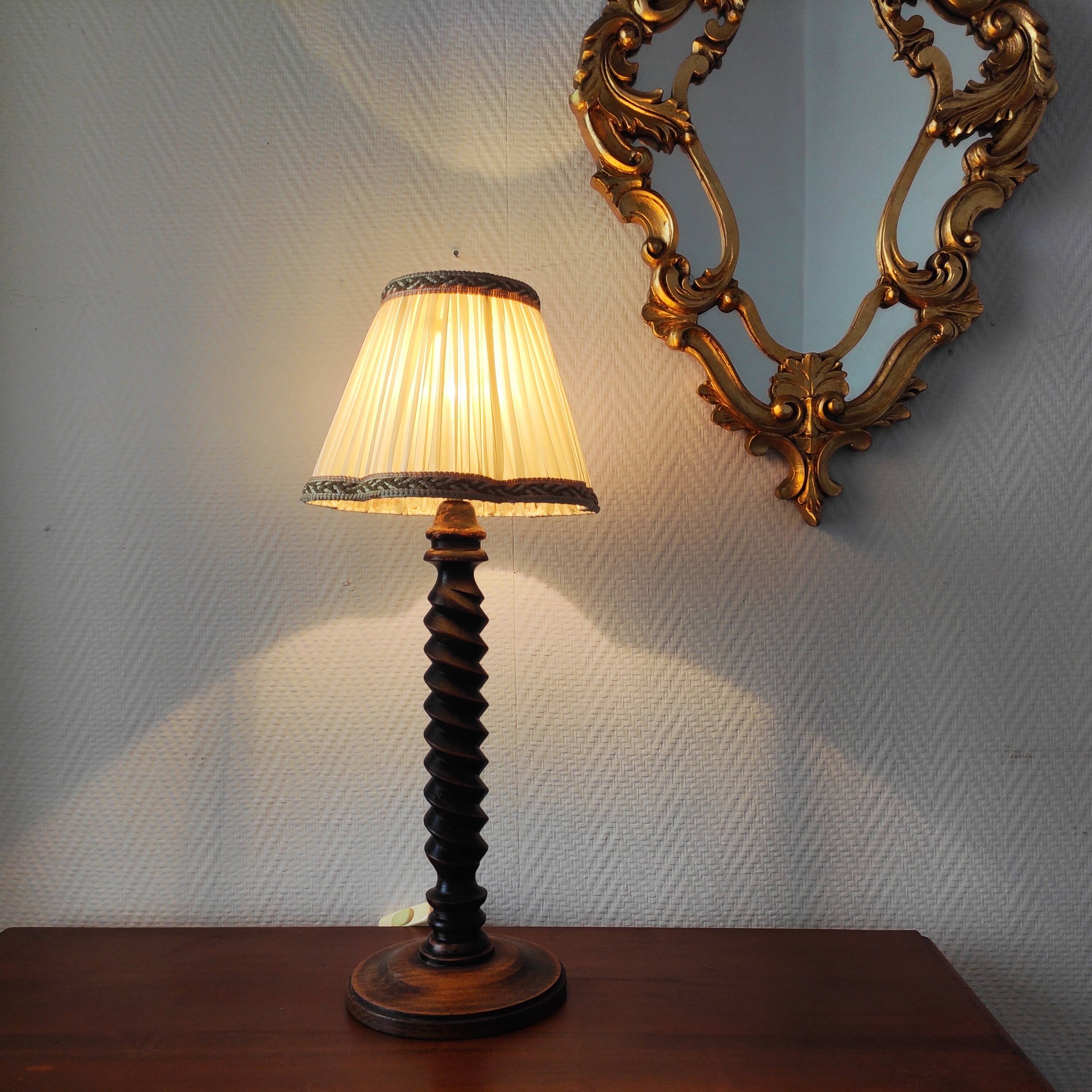 French vintage turned wooden lamp from the 40s-50s.